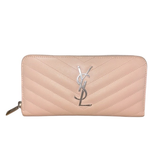 Yves Saint Laurent Handbags - SAINT LAURENT Matelasse Chevron Monogram Zip Around Wallet Rose - EUC